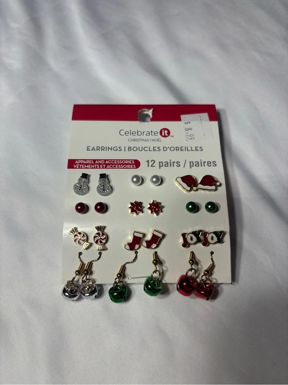 12 New Celebrate It Christmas Earrings Set - Red, Green, Gold, Silver